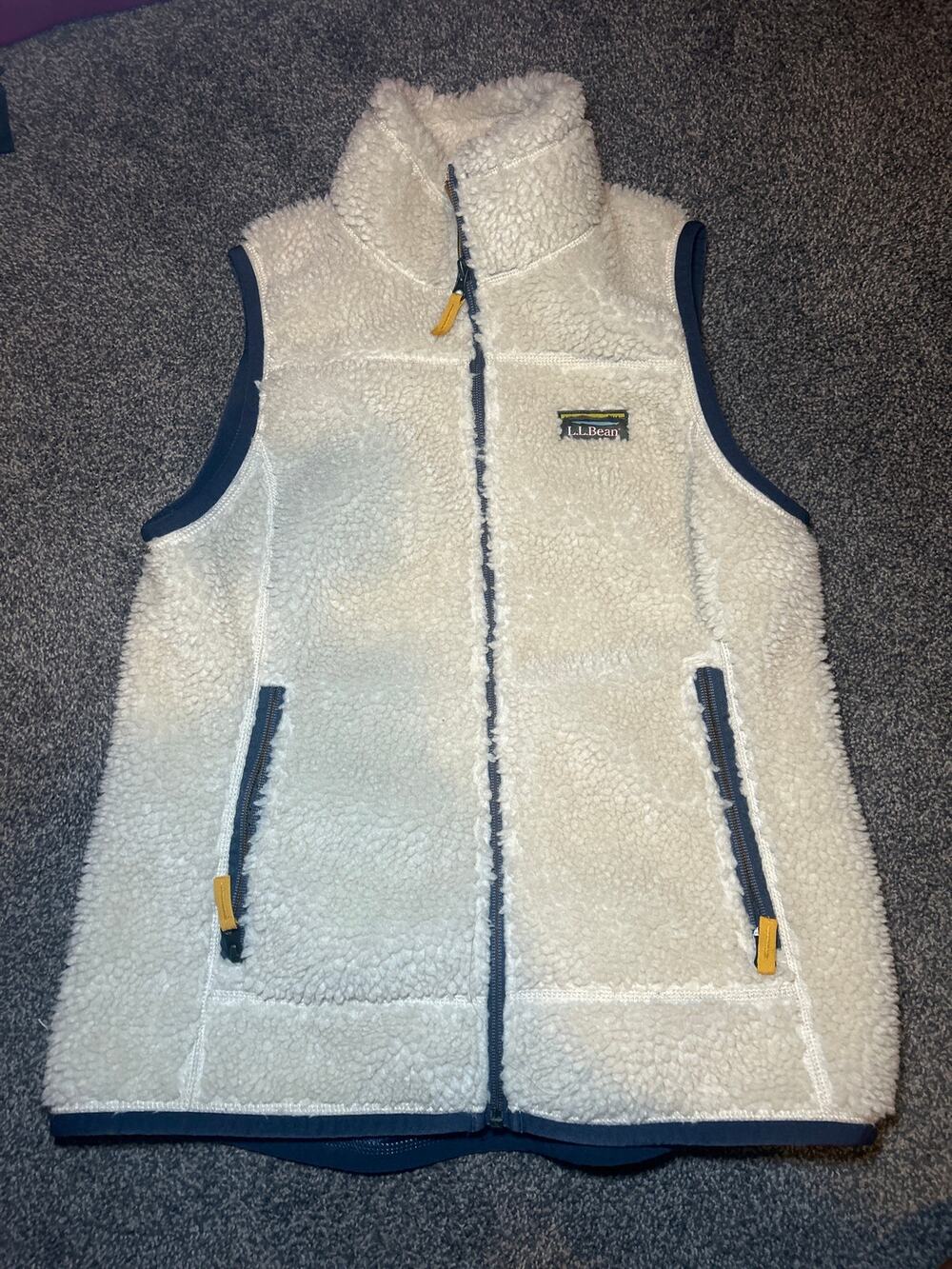 LL Bean Mountain Pile Fleece Vest Womens S Cream Full Zip Jacket Vtg 00s 502430